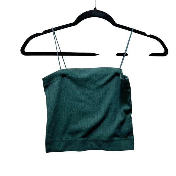 American Eagle Green Ribbed Tank Top Crop Top Spaghetti Strap Size Small - Picture 1 of 6